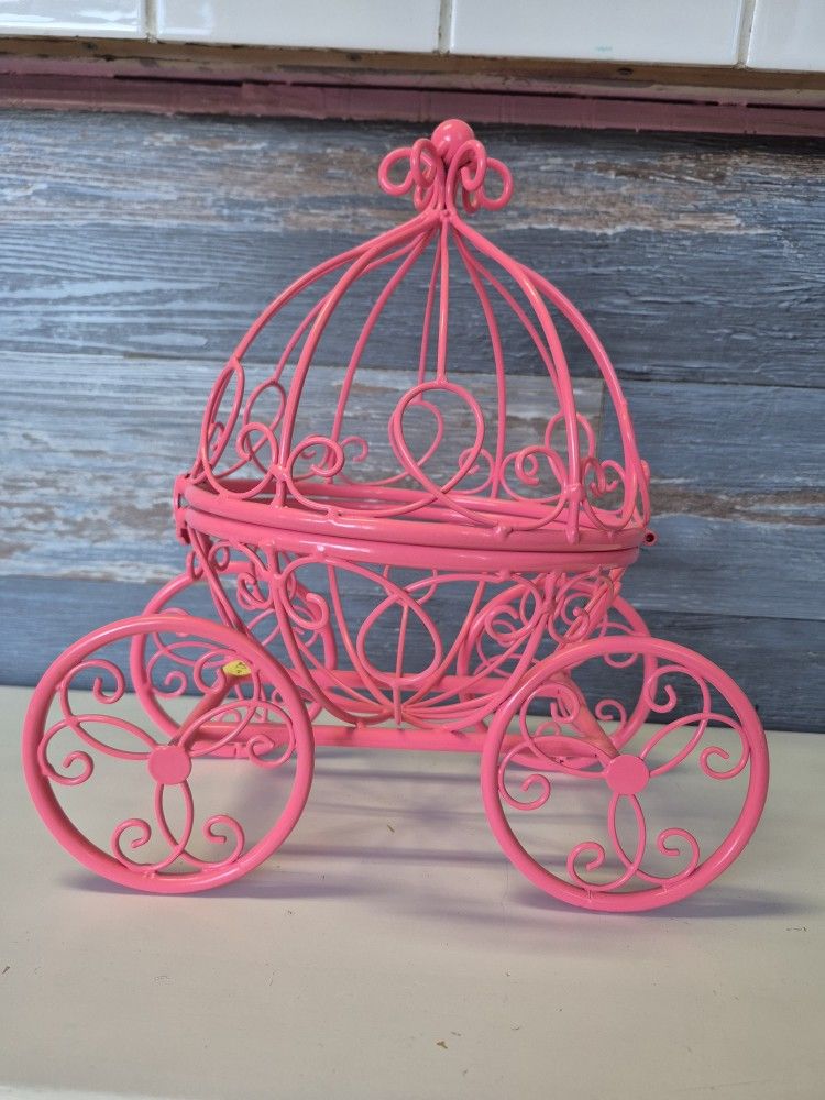 Pink Metal Horse Carriage Greeting Gift Card Holder