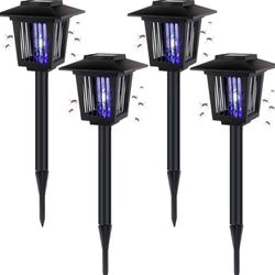 4 Pcs Solar Bug Zapper 2 in 1 Solar Insect Killer Torch Fly Mosquito Zapper Waterproof Mosquito Killer Lighting Lamp Outdoor Bug Repellent for Patio I