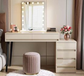 New assembled JW0951 Modern Computer Desk Home Office Desk with 5 Storage Drawers No mirror