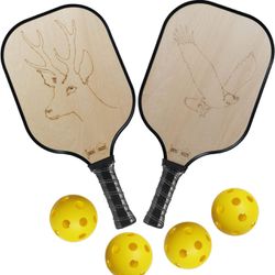 Wood Pickleball Paddles Set with Balls