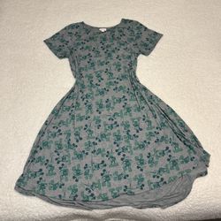Lularoe Women Gray Vintage Mickey Allover Print Carly Dress
