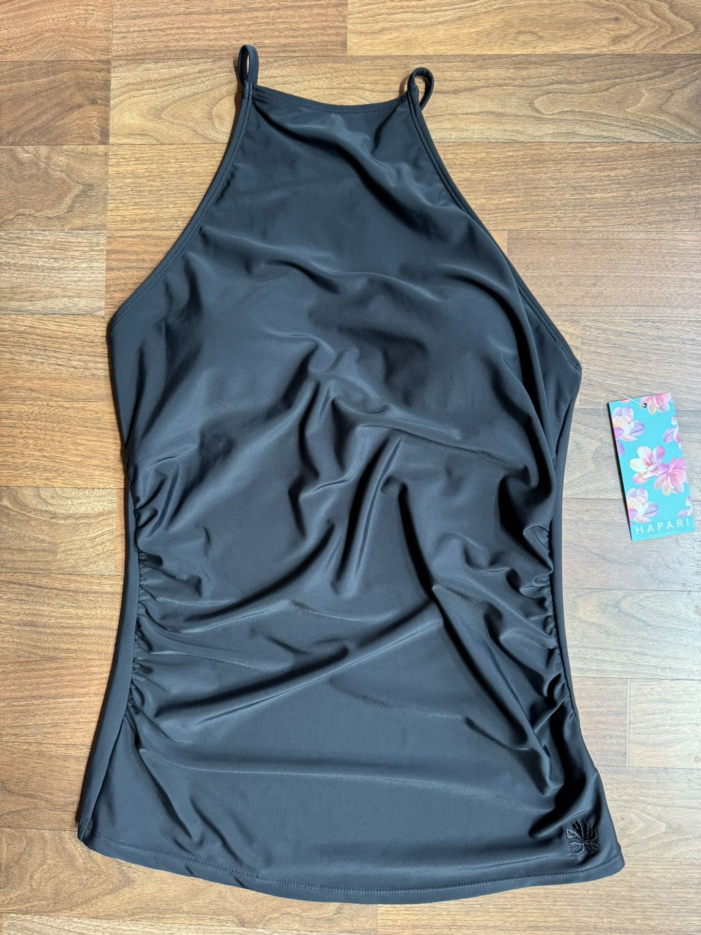 Hapari Black High Neck Strappy Tankini Swim Top Womens LRG Halter Bra NWT