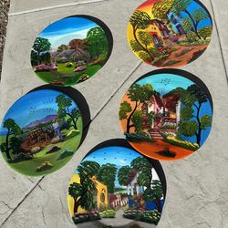 Wall decor hand-painted ceramic plates bundle 15”