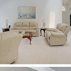 Leather Power Reclining Furniture Set In