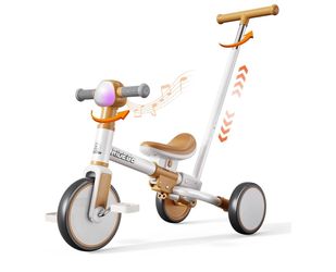 5-in-1 Tricycle for Toddlers 1-3 Year Olds, Kids Balance Bike & Toddler Push Bike with Parent Handle, RGB Music Light, Tool-Free Assembly Birthday Gif