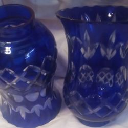 Cobalt Cut Glass Shade For Lamp