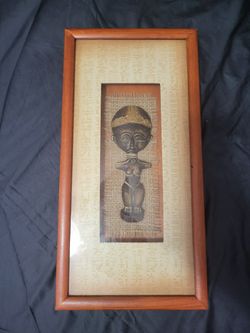 African Tribal Figure Man Reproduction Wooden Frame Hanging Wall Décor
