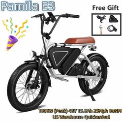 Pamila E3 White 20-Inch Adult Motorized Dirt Bikes,1000W Led Mid-Mounted Motor,Puncture-Resistant UL2849 Wide Tires,48V15.6Ah Battery.