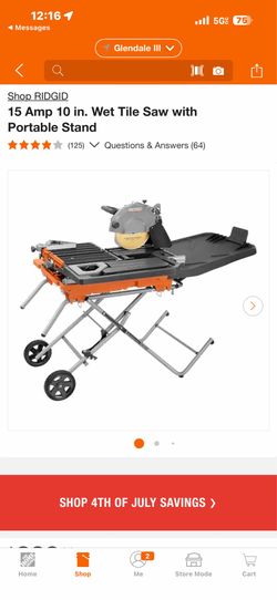 Shop RIDGID 15 Amp 10 in. Wet Tile Saw with Portable Stand 食文貪食 (125) V