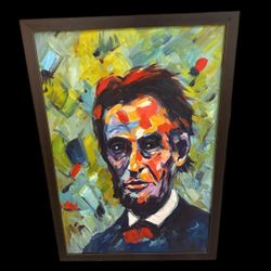 Abraham Lincoln mid-century modern art hand painted Fine Arts 41x27 