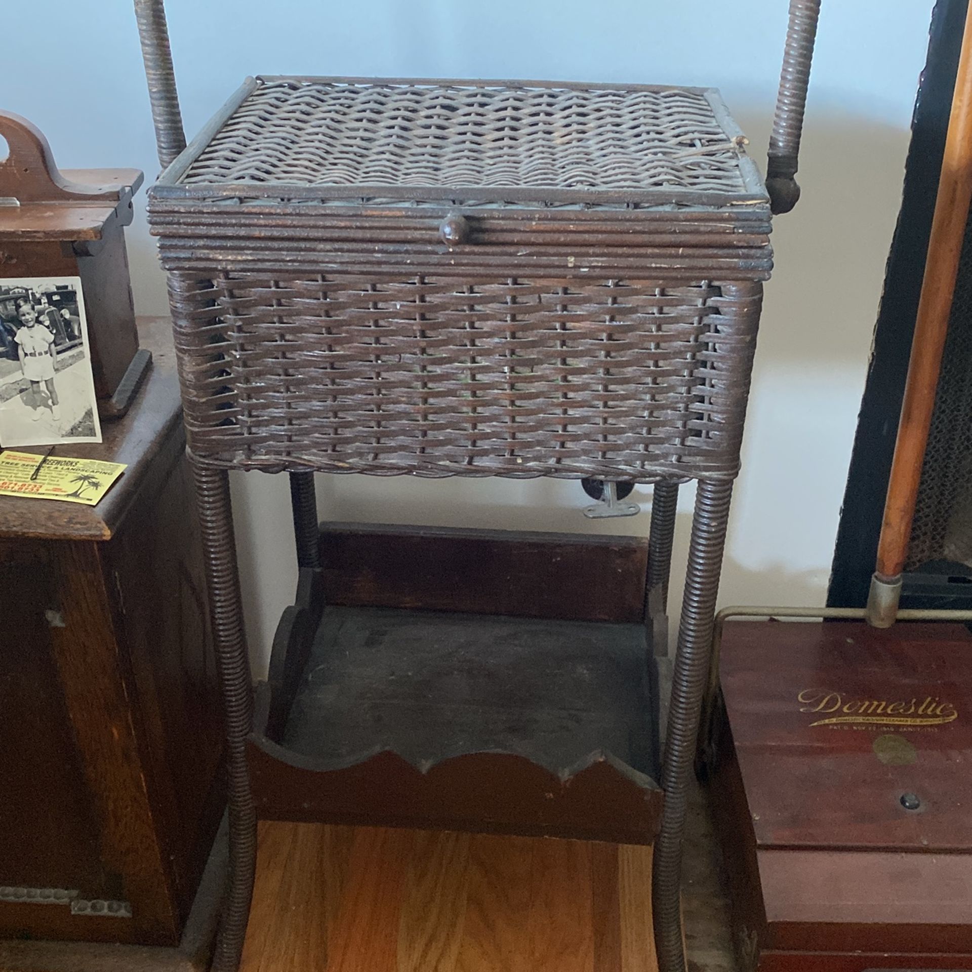 Victorian Wakefield Wicker Sewing Stand Dark Brown