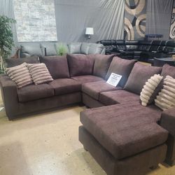 Beautiful Brown 2 Pc Sofa Sectional With Reversible Chaise 