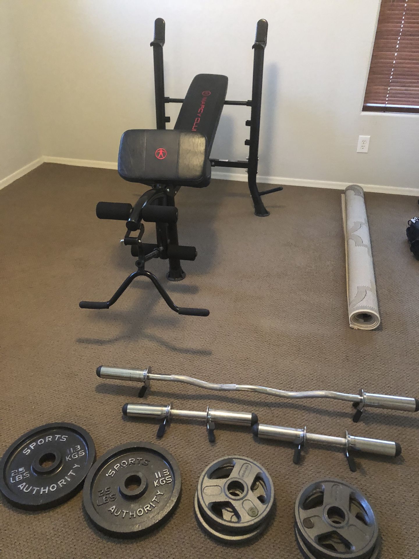 Marcy Weight Bench and EZ bar and curl bars with 90lbs