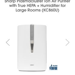 Sharp Plasmacluster Ion Air Purifier with True HEPA + Humidifier for Large Rooms (KC860U)