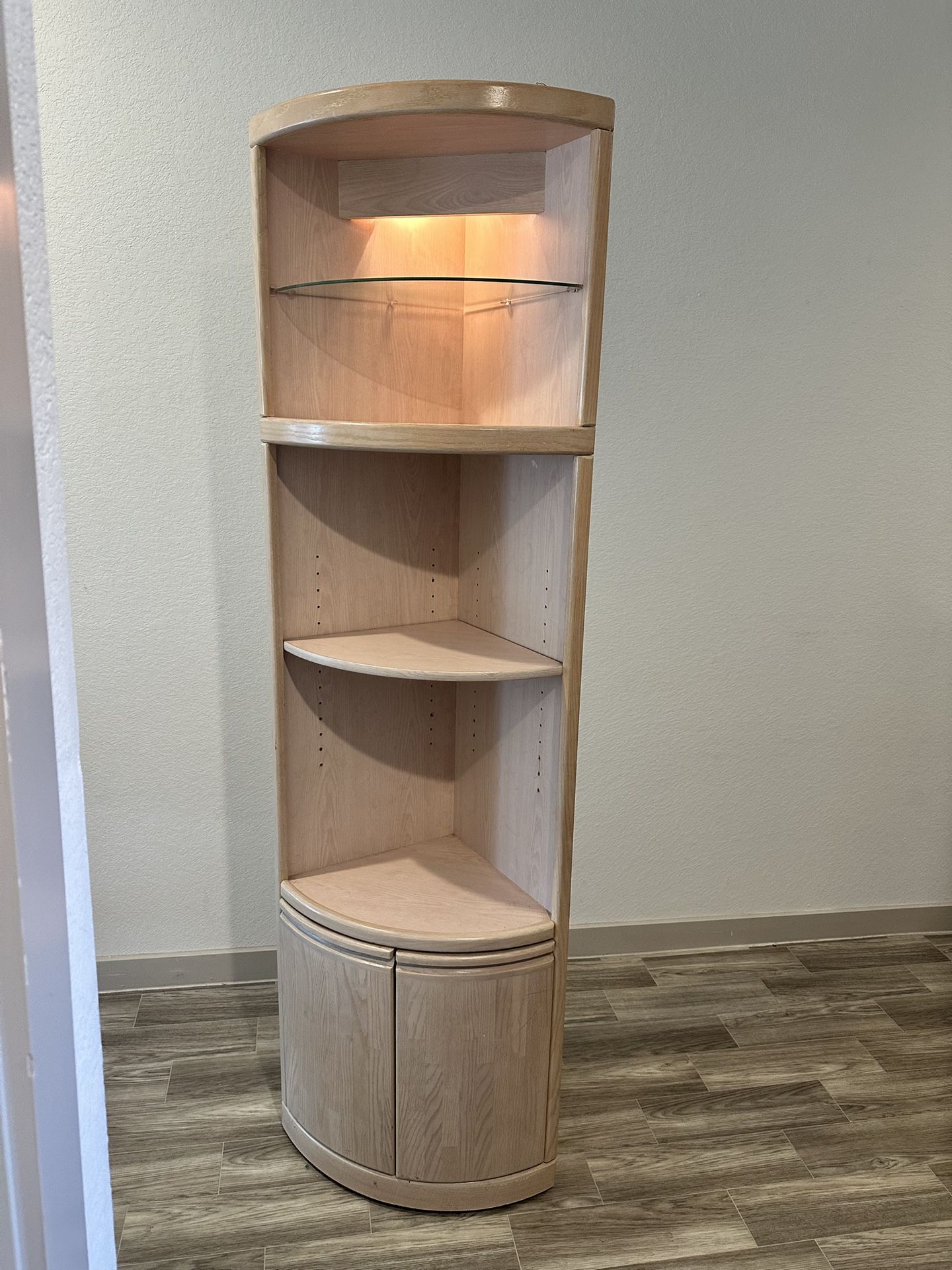 69" Tall Corner Cabinet With Shelves, Lights & Doors for Storage 