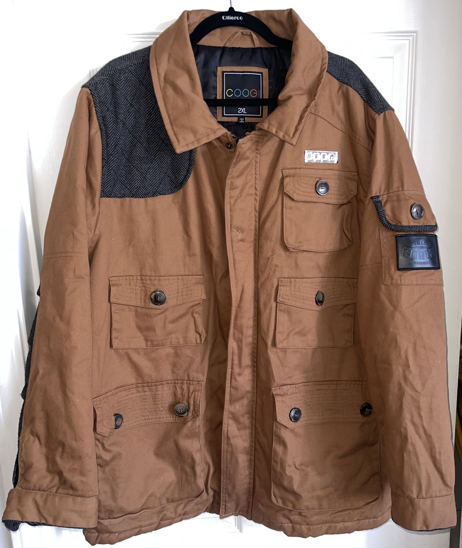 Coogi Mens Jacket Coat 2XL Brown Canvas Australia Authentic Chore Streetwear 