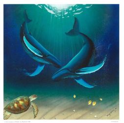 Wyland Limited edition Giclee on canvas "In the company of Whales" hand signed and numbered with certificate of authenticity.