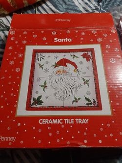 Vintage Santa Ceramic Tile Tray