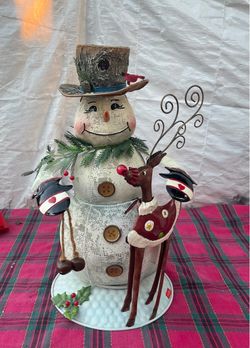 Home Interiors and gift. Metal Snowman and Reindeer Christmas Decoration.