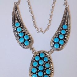 NEW CHARLES JOHNSON NATIVE AMERICAN NAVAJO STERLING SILVER TURQUOISE NECKLACE
