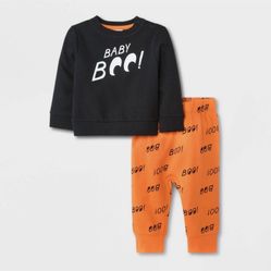 Baby Boys' 'Boo' Fleece Top & Bottom Set - Cat & Jack™ Black 12M