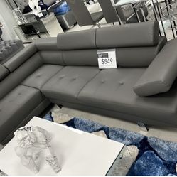 Grey Modern Sofa Sectional Worth Adjustable Headrest. 