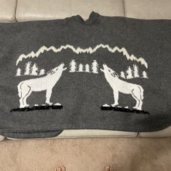 Wolf Pattern Wool Poncho