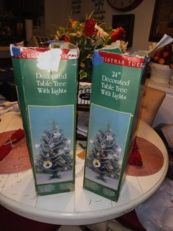 2 TABLE TOP XMAS TREES ALL DECOR INCLUDED IN BOXES 15 BOTH FIRM