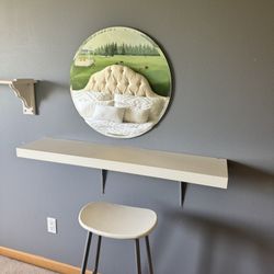 Floating Wall Shelf For Vanity, With Mirror And Stool