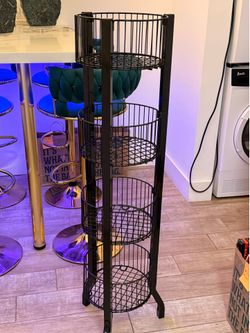 4-Tier Metal Rolling Storage Tower - Black Wire Basket Organizer