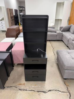 Tall Nightstand with Charging Station and LED Lights (some damage)