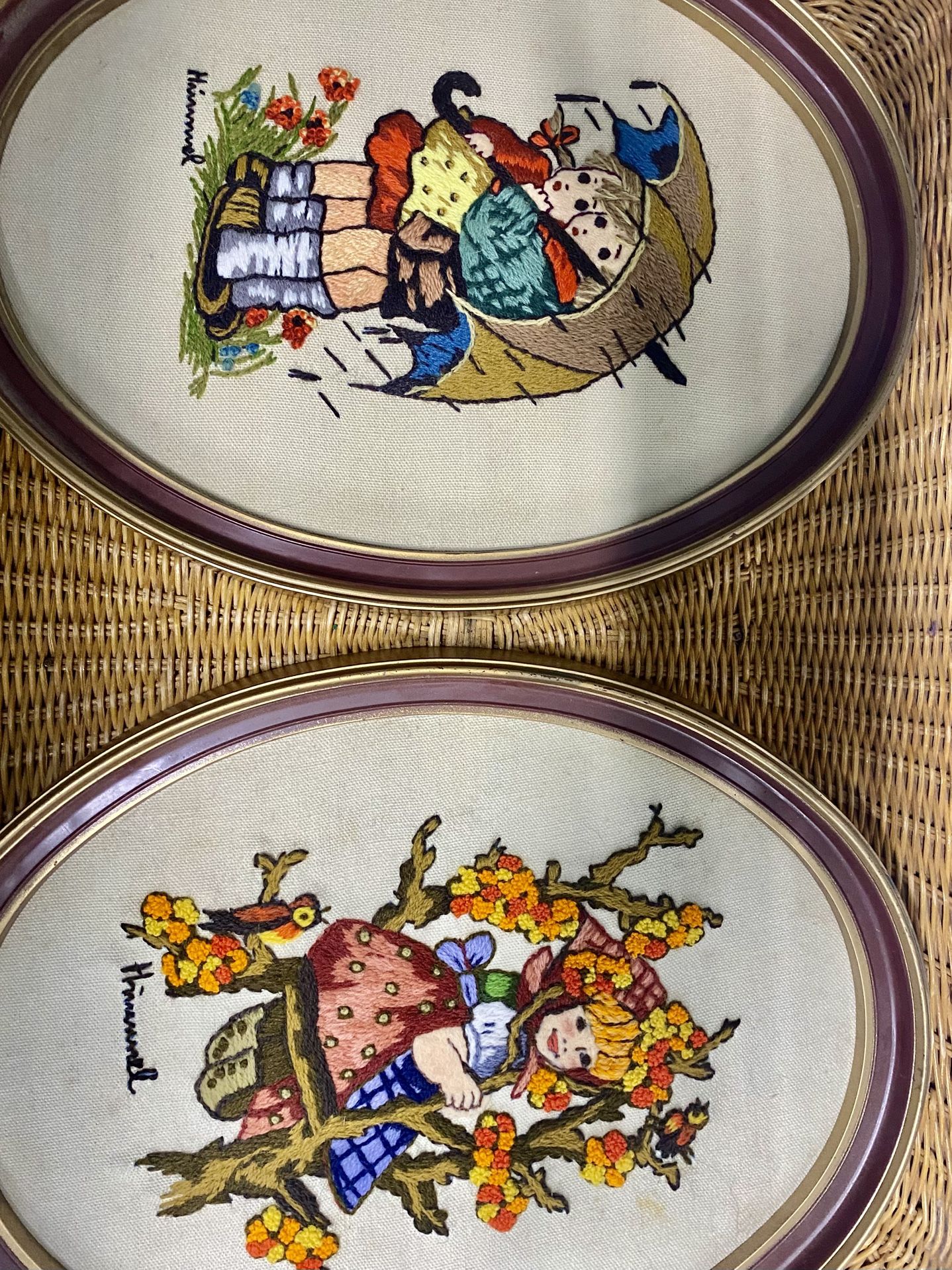Vintage Set Of 2 Crewel Wall Art