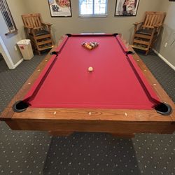 Brunswick Pool Table With Club Chairs And Accessories 