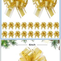 20-Pack 6-Inch Golden Gift Bows for Christmas Presents, Elegant Decorative Pull Loop Bows for Gift Wrapping, Wedding, Party, Ribbon Bows for Holiday