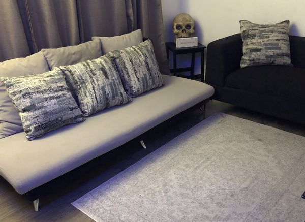 2 Ashley S Furniture Luxurious Grey Black Petite Sofas Both