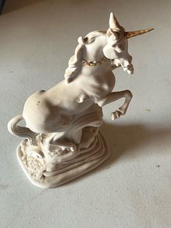 80’s Vintage White Porcelain Unicorn Figurine with Gold Accents