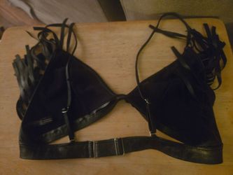 Black Faux Leather Fringe Bralette