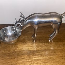 Rare Silver Chrome Reindeer Deer Snack Nut Bowl or Candy Dish