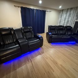 Luxury Movie Theater Style Recliner Sofas with Power Features & LED Lighting - Perfect for Home Cinema Setup!