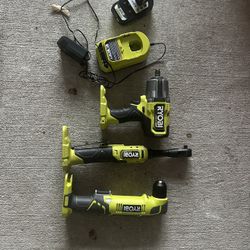 Ryobi Impact Driver, Impact Ratchet, And Right Angle Drill