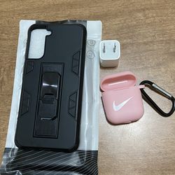 Galaxy S21 plus black case w Kickstand ,adapter & earbuds case