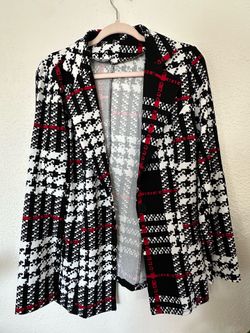 Women’s Plaid Single-Button Blazer Jacket in Black, White & Red