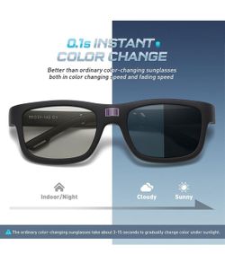 3-3 0.1s Auto-Tinting Sunglasses for Men & Women, Polarized Photochromic Glasses with Dual UV400, All-Weather Lightweight Glasses for Driving,