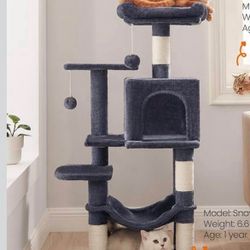 Cat Tree, 44.1-Inch Cat Tower for Indoor Cats, Multi-Level Cat Condo with Scratching Posts, Perches, Hammock and Cave, Smoky Gray UPCT261G
