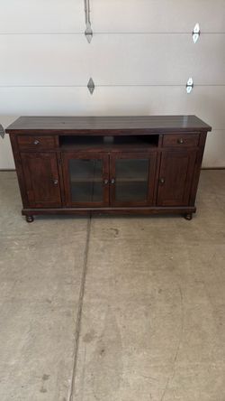 Dark Wood TV Stand with Glass Doors
