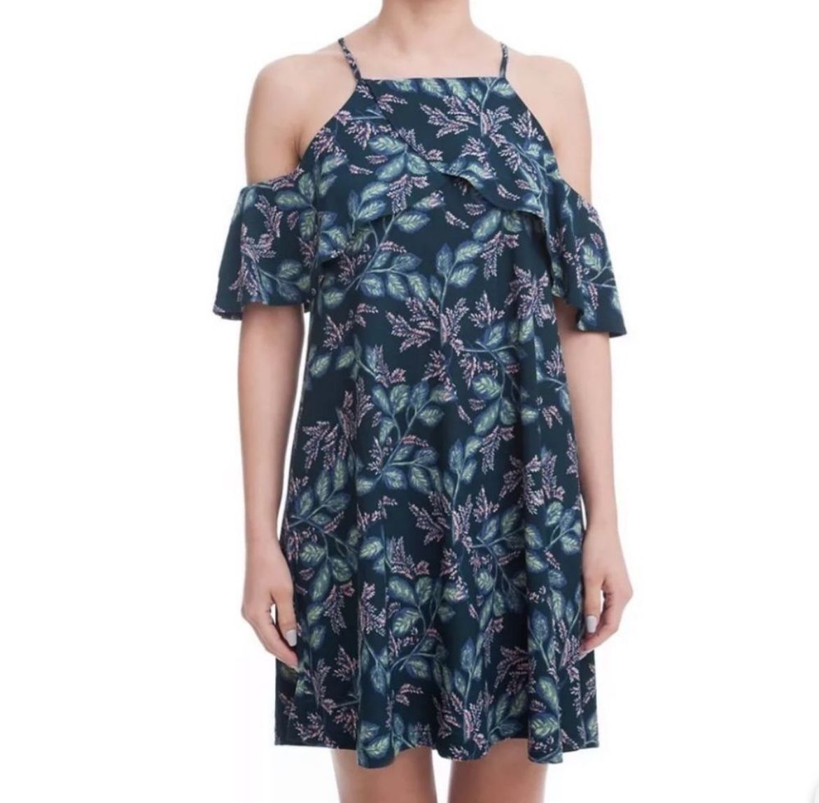 NEW Lush Teal Floral Print Cold Shoulder Dress Size Small