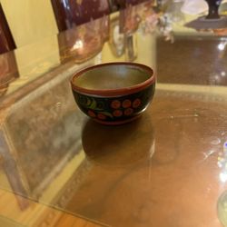 Russian Lacquered Wood Bowl USSR Floral &