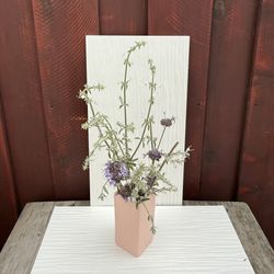 Vintage Minimalist Light Pink Rectangular Ceramic Vase Smooth 9"H