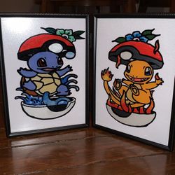 Handmade painted oil Pokémon squirtle charmander American traditional poke ball home decor picture 