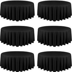 6 Pack, 90 Inch Black Polyester Round Table Covers